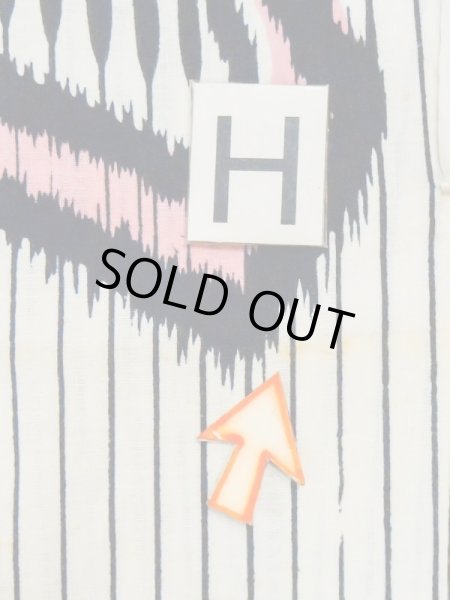 Photo14: M0620L Used Japanese men  Black Women's Yukata / Cotton/hemp Stripes,   (Grade C) (14)