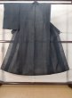 Photo1: M0620M Used Japanese men Dark Black Men's Yukata / Linen. Stripes The right side sleeve is missing.  (Grade D) (1)