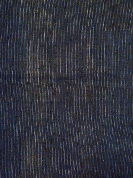 Photo3: M0620M Used Japanese men Dark Black Men's Yukata / Linen. Stripes The right side sleeve is missing.  (Grade D) (3)