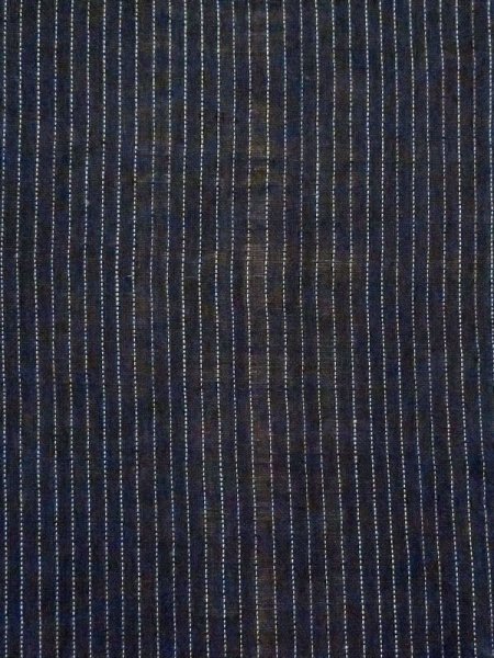 Photo5: M0620M Used Japanese men Dark Black Men's Yukata / Linen. Stripes The right side sleeve is missing.  (Grade D) (5)
