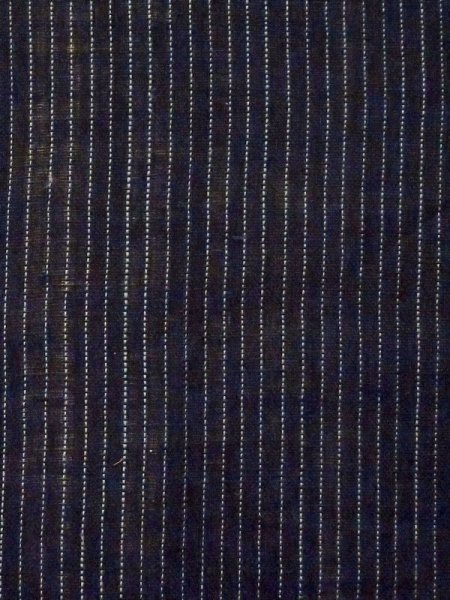 Photo6: M0620M Used Japanese men Dark Black Men's Yukata / Linen. Stripes The right side sleeve is missing.  (Grade D) (6)