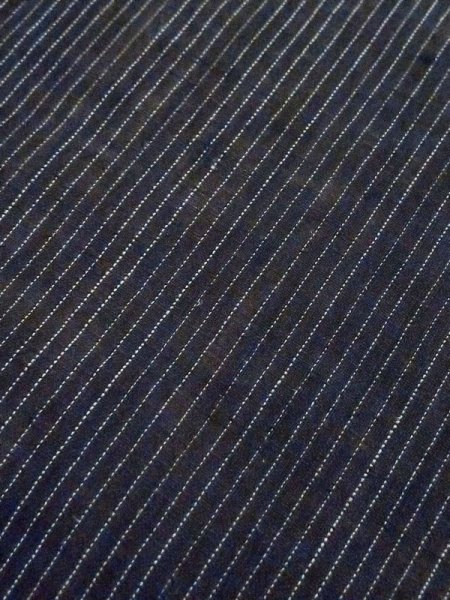 Photo7: M0620M Used Japanese men Dark Black Men's Yukata / Linen. Stripes The right side sleeve is missing.  (Grade D) (7)