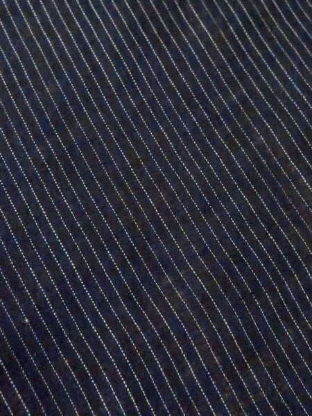Photo8: M0620M Used Japanese men Dark Black Men's Yukata / Linen. Stripes The right side sleeve is missing.  (Grade D) (8)