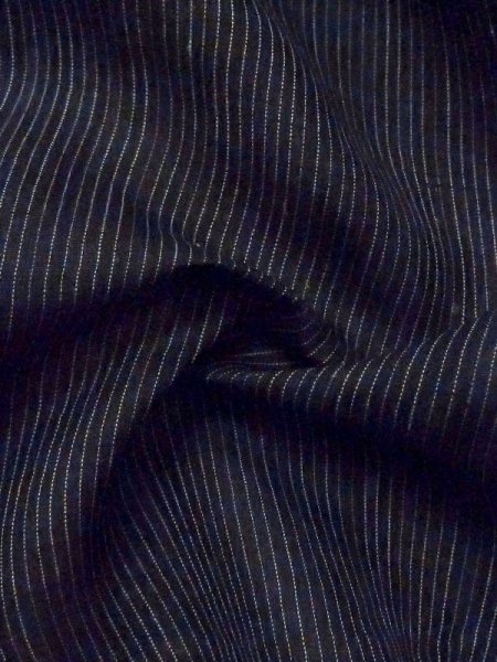 Photo9: M0620M Used Japanese men Dark Black Men's Yukata / Linen. Stripes The right side sleeve is missing.  (Grade D) (9)