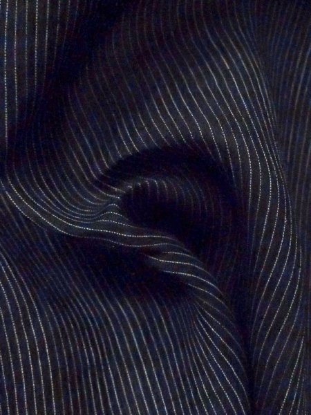 Photo10: M0620M Used Japanese men Dark Black Men's Yukata / Linen. Stripes The right side sleeve is missing.  (Grade D) (10)