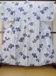 Photo1: M0620P Used Japanese men  White Women's Yukata / Cotton. Iris   (Grade C) (1)