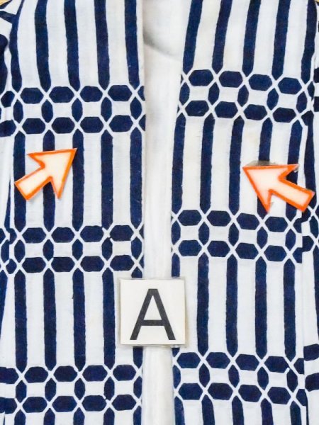 Photo12: M0620T Used Japanese men  White Women's Yukata / Cotton/hemp Abstract pattern   (Grade C) (12)