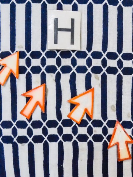 Photo19: M0620T Used Japanese men  White Women's Yukata / Cotton/hemp Abstract pattern   (Grade C) (19)