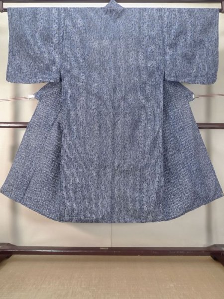 Photo1: M0620V Used Japanese men  Light Blue YUKATA summer(made in Japan) / Cotton. Plaid Checks,   (Grade C) (1)