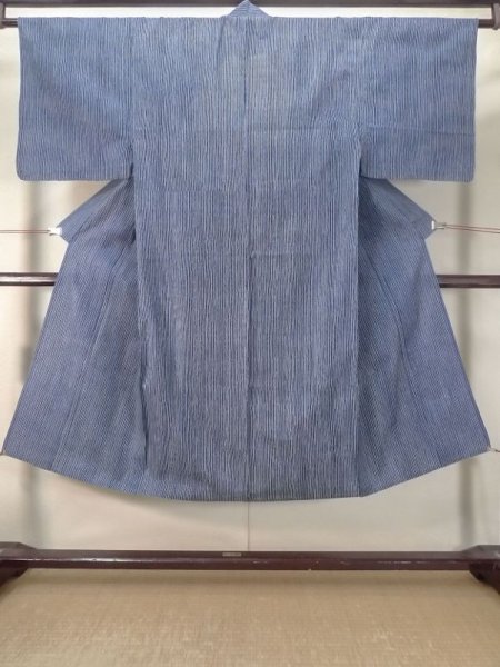 Photo1: M0620W Used Japanese men  Indigo Blue YUKATA summer(made in Japan) / Cotton. Bamboo   , Brand: Chikusen  (Grade B) (1)