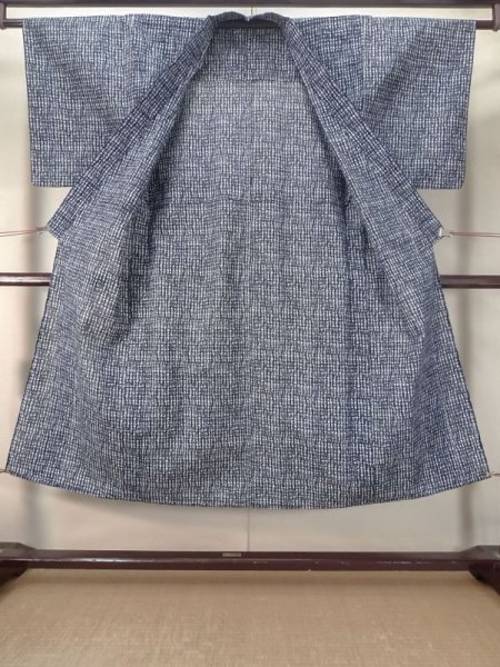 Photo2: M0620X Used Japanese men  Gray Men's Yukata / Cotton/hemp Plaid Checks,   (Grade C) (2)