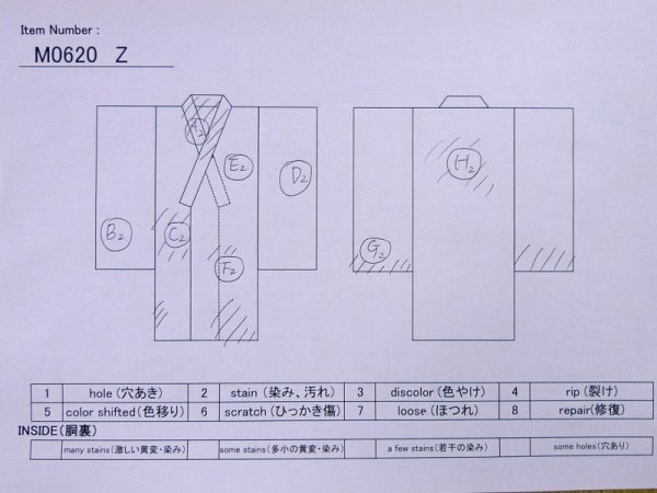 Photo11: M0620Z Used Japanese men  White Men's Yukata / Cotton. Parallel Cross   (Grade D) (11)