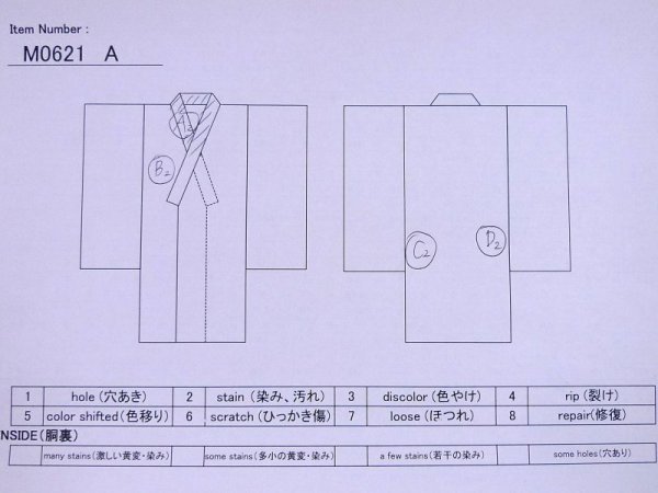 Photo11: M0621A Used Japanese men  White Men's Yukata / Cotton/hemp Plaid Checks   (Grade D) (11)