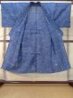 Photo2: M0621B Used Japanese men  Navy Blue Men's Yukata / Cotton/hemp Plaid Checks,   (Grade C) (2)