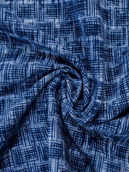 Photo9: M0621B Used Japanese men  Navy Blue Men's Yukata / Cotton/hemp Plaid Checks,   (Grade C) (9)