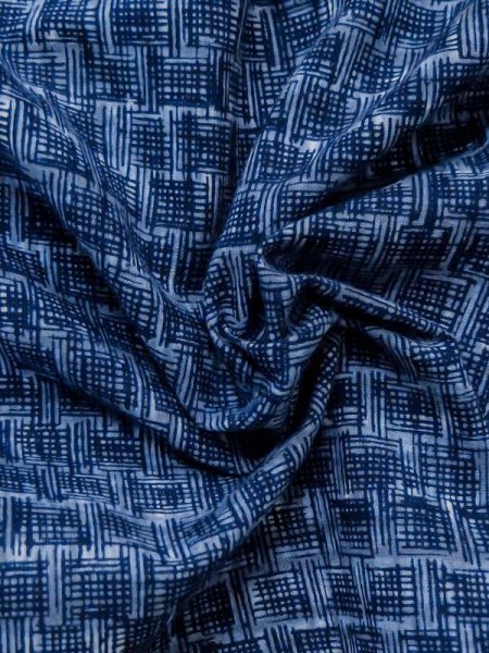 Photo10: M0621B Used Japanese men  Navy Blue Men's Yukata / Cotton/hemp Plaid Checks,   (Grade C) (10)