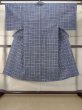 Photo1: Mint M0621C Used Japanese men  Blue Men's Yukata / Cotton/hemp Plaid Checks   (Grade A) (1)