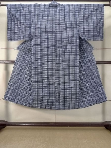 Photo1: Mint M0621C Used Japanese men  Blue Men's Yukata / Cotton/hemp Plaid Checks   (Grade A) (1)