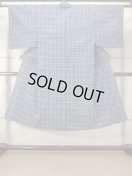 Photo1: Mint M0621C Used Japanese men  Blue Men's Yukata / Cotton/hemp Plaid Checks   (Grade A) (1)
