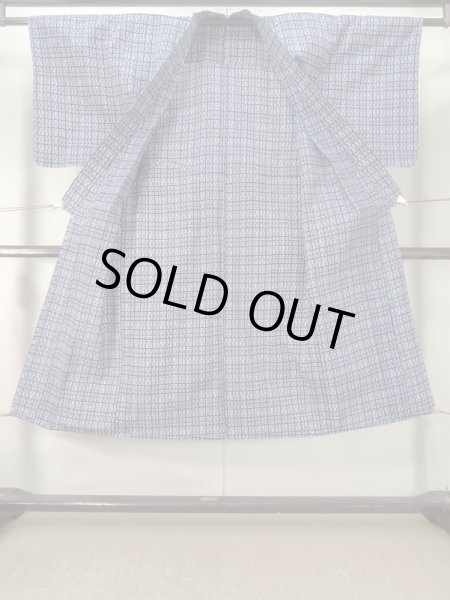 Photo2: Mint M0621C Used Japanese men  Blue Men's Yukata / Cotton/hemp Plaid Checks   (Grade A) (2)