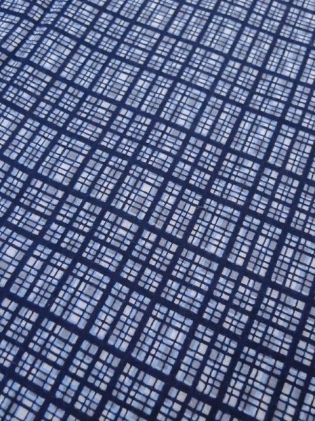 Photo7: Mint M0621C Used Japanese men  Blue Men's Yukata / Cotton/hemp Plaid Checks   (Grade A) (7)