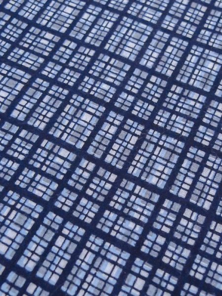 Photo8: Mint M0621C Used Japanese men  Blue Men's Yukata / Cotton/hemp Plaid Checks   (Grade A) (8)