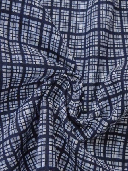 Photo9: Mint M0621C Used Japanese men  Blue Men's Yukata / Cotton/hemp Plaid Checks   (Grade A) (9)