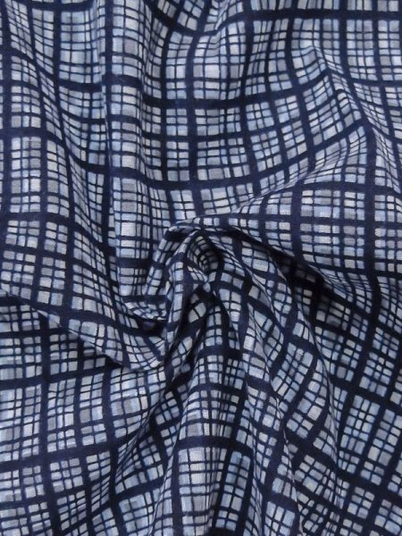 Photo10: Mint M0621C Used Japanese men  Blue Men's Yukata / Cotton/hemp Plaid Checks   (Grade A) (10)