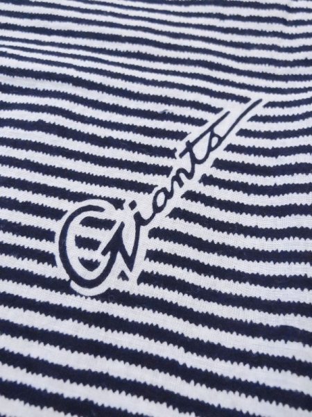 Photo7: M0621D Used Japanese men  White Men's Yukata / Cotton. Stripes, It looks like a Giants novelty.  (Grade C) (7)