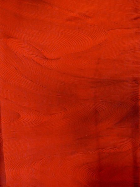 Photo4: M0627A Used Japanese women  Red HAORI short jacket / Silk. Gradation, Mixture of synthetic fibers and patching in the lining.  (Grade B) (4)