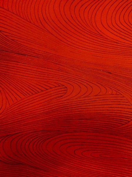 Photo5: M0627A Used Japanese women  Red HAORI short jacket / Silk. Gradation, Mixture of synthetic fibers and patching in the lining.  (Grade B) (5)