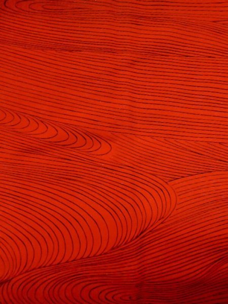 Photo6: M0627A Used Japanese women  Red HAORI short jacket / Silk. Gradation, Mixture of synthetic fibers and patching in the lining.  (Grade B) (6)