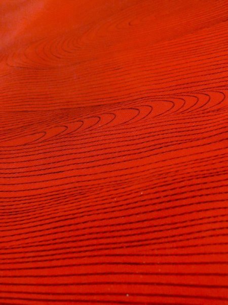 Photo8: M0627A Used Japanese women  Red HAORI short jacket / Silk. Gradation, Mixture of synthetic fibers and patching in the lining.  (Grade B) (8)