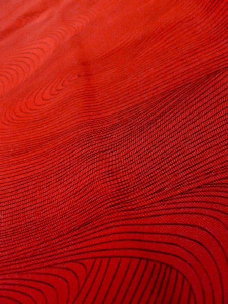 Photo9: M0627A Used Japanese women  Red HAORI short jacket / Silk. Gradation, Mixture of synthetic fibers and patching in the lining.  (Grade B) (9)