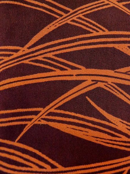 Photo6: M0627B Used Japanese women  Brown HAORI short jacket / Silk. Tall grass,   (Grade A) (6)