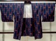 Photo1: M0627E Used Japanese women  Navy Blue HAORI short jacket / Silk. Plaid Checks,   (Grade A) (1)