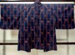 Photo2: M0627E Used Japanese women  Navy Blue HAORI short jacket / Silk. Plaid Checks,   (Grade A) (2)