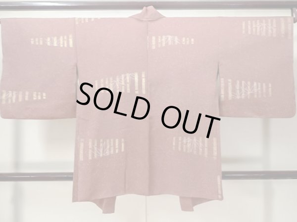 Photo2: M0627H Used Japanese women Pale Dark Red HAORI short jacket / Silk. Bamboo   ,   (Grade A) (2)