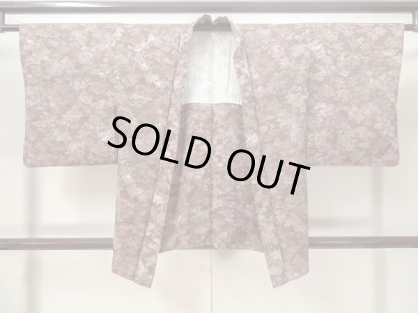 Photo2: Mint M0627J Used Japanese women  Olive HAORI short jacket / Silk. Flower,   (Grade A) (2)