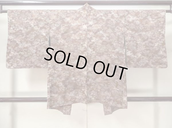 Photo3: Mint M0627J Used Japanese women  Olive HAORI short jacket / Silk. Flower,   (Grade A) (3)