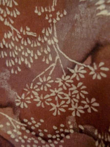 Photo6: Mint M0627J Used Japanese women  Olive HAORI short jacket / Silk. Flower,   (Grade A) (6)