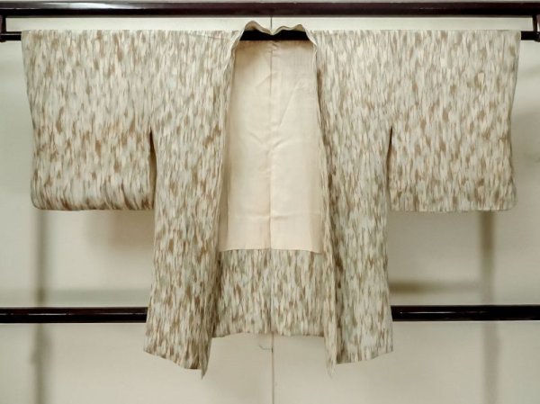 Photo1: M0627L Used Japanese women Pale Green HAORI short jacket / Silk. Abstract pattern   (Grade B) (1)
