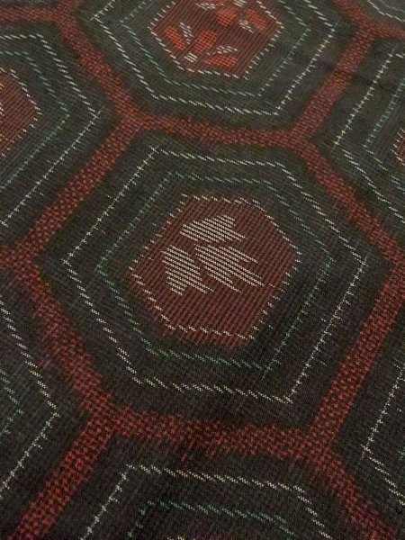 Photo8: M0627O Used Japanese women Dark Black HAORI short jacket / Silk. Flower, Made in Korea  (Grade C) (8)