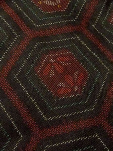 Photo10: M0627O Used Japanese women Dark Black HAORI short jacket / Silk. Flower, Made in Korea  (Grade C) (10)