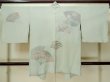 Photo2: M0627P Used Japanese womenPale Light Green HAORI short jacket / Silk. UME plum bloom,   (Grade C) (2)