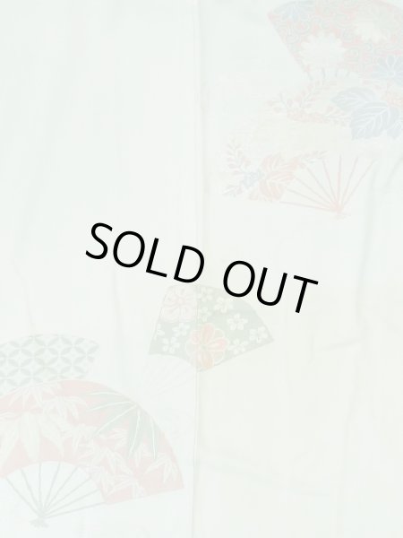 Photo5: M0627P Used Japanese womenPale Light Green HAORI short jacket / Silk. UME plum bloom,   (Grade C) (5)