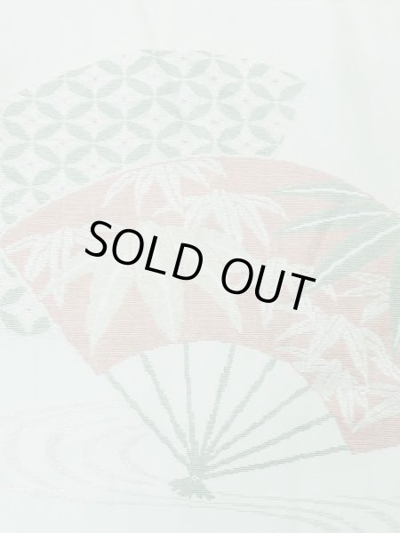 Photo1: M0627P Used Japanese womenPale Light Green HAORI short jacket / Silk. UME plum bloom,   (Grade C) (1)