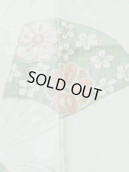 Photo7: M0627P Used Japanese womenPale Light Green HAORI short jacket / Silk. UME plum bloom,   (Grade C) (7)