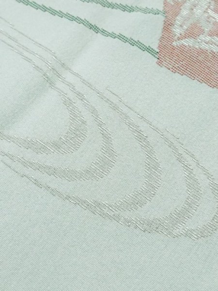 Photo9: M0627P Used Japanese womenPale Light Green HAORI short jacket / Silk. UME plum bloom,   (Grade C) (9)