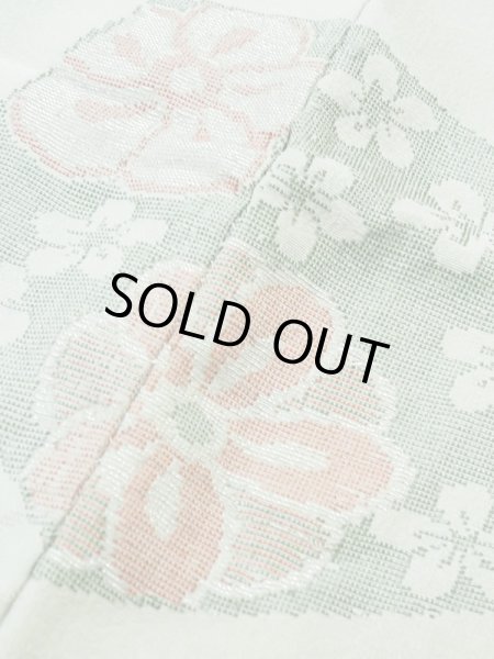 Photo10: M0627P Used Japanese womenPale Light Green HAORI short jacket / Silk. UME plum bloom,   (Grade C) (10)